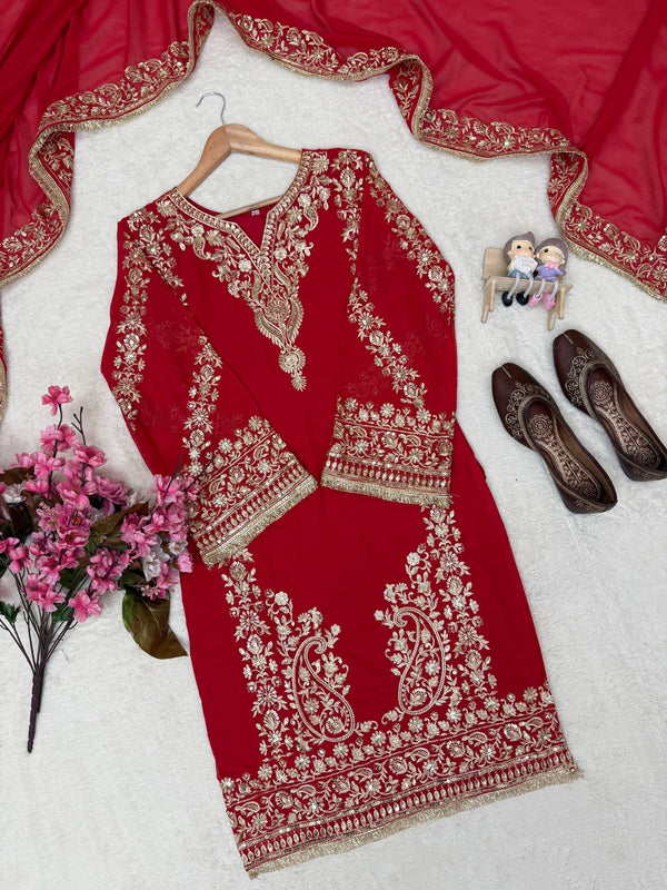 KARVA CHAUTH RED PALAZZO SALWAR SET