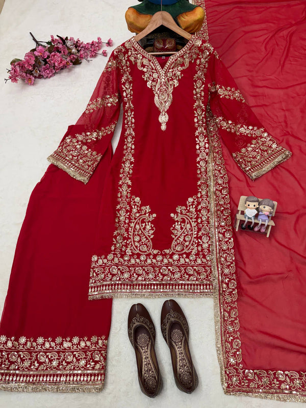 KARVA CHAUTH RED PALAZZO SALWAR SET