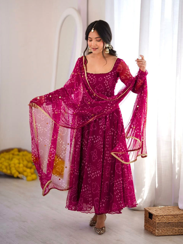 BANDHANI PRINT VIRAL ANARKALI GOWN IN 4 COLORS