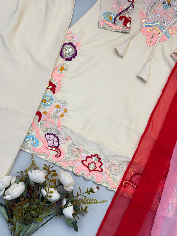 Natural satin Farshi salwar set online